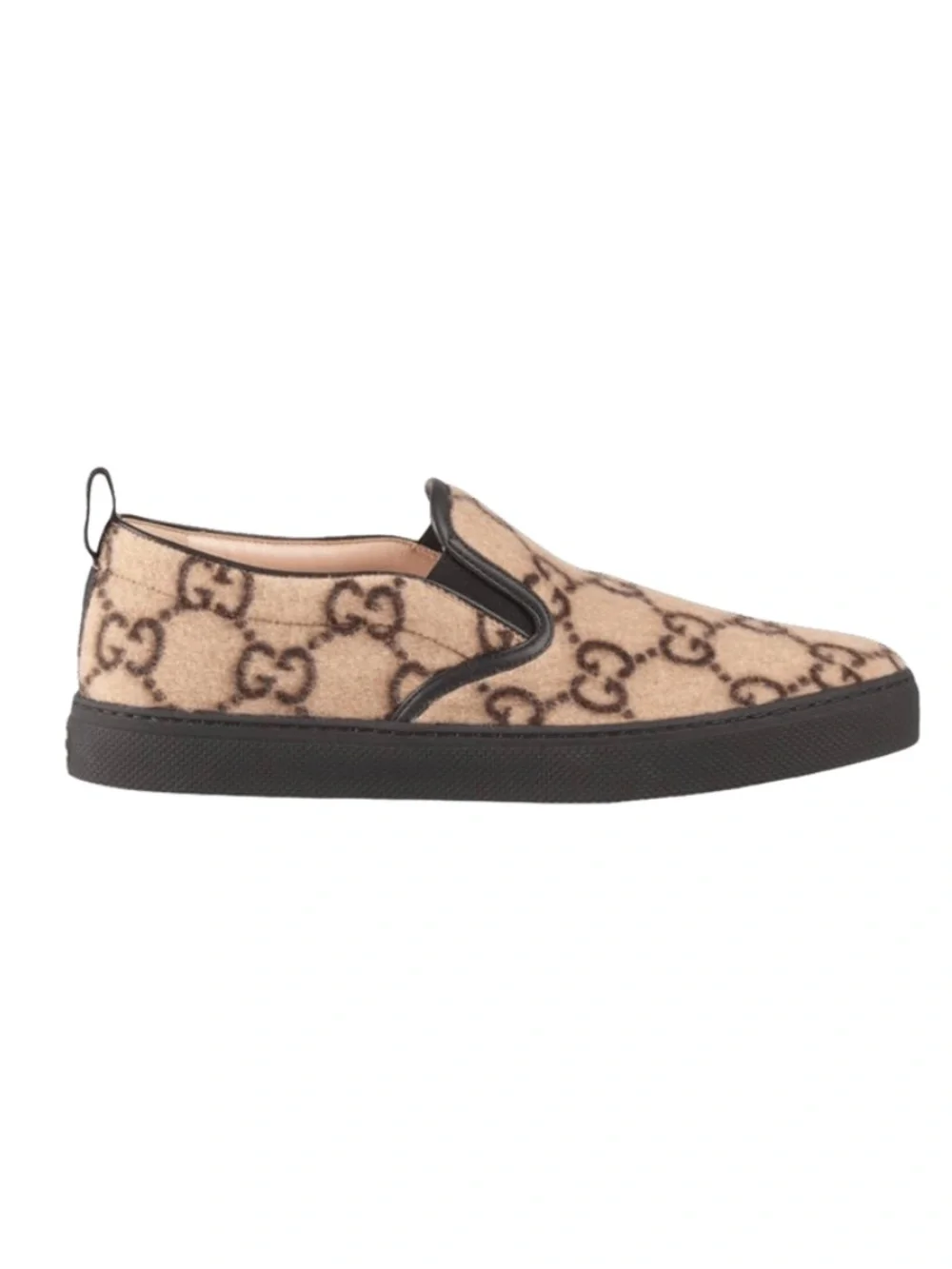 Gucci Beige GG Wool Slip-On Loafers with Black Trim